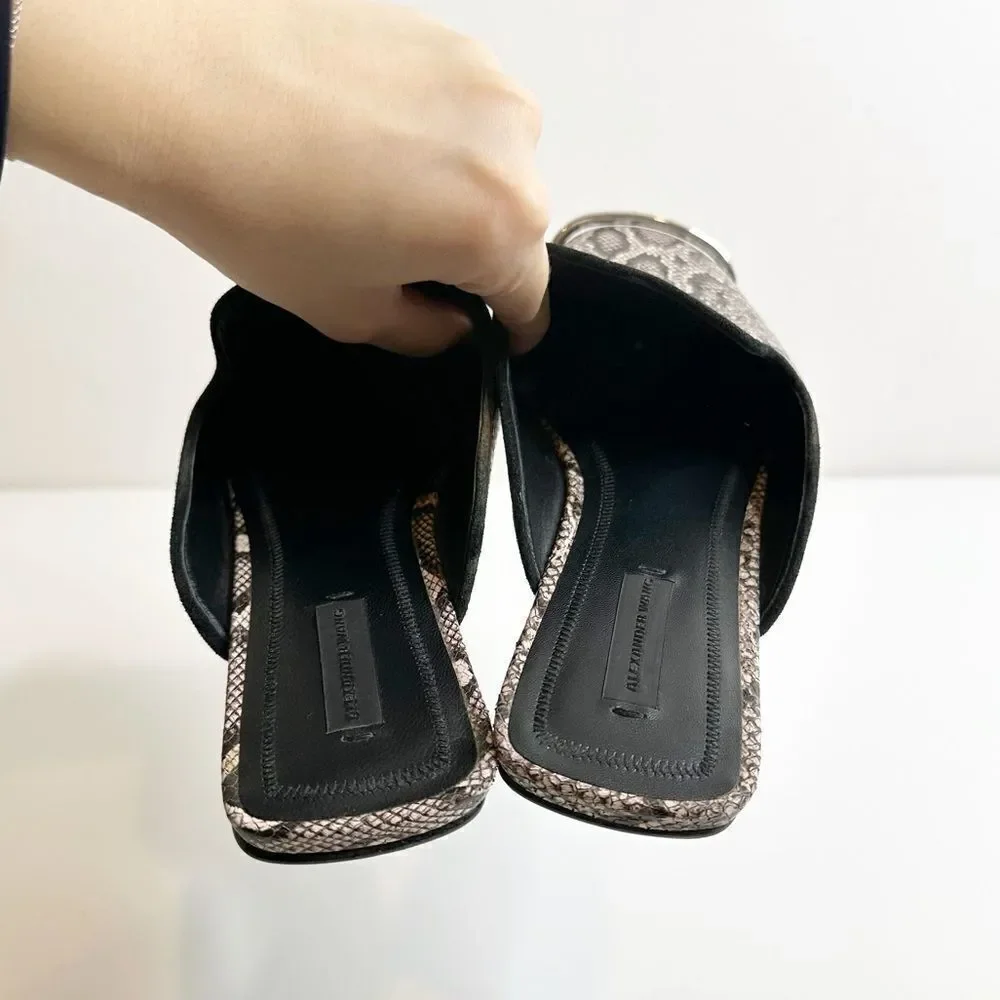 Alexander Wang Jaelle Snakeskin Leather Flat Mules Beige Brown Women's 37.5 - Picture 5 of 8
